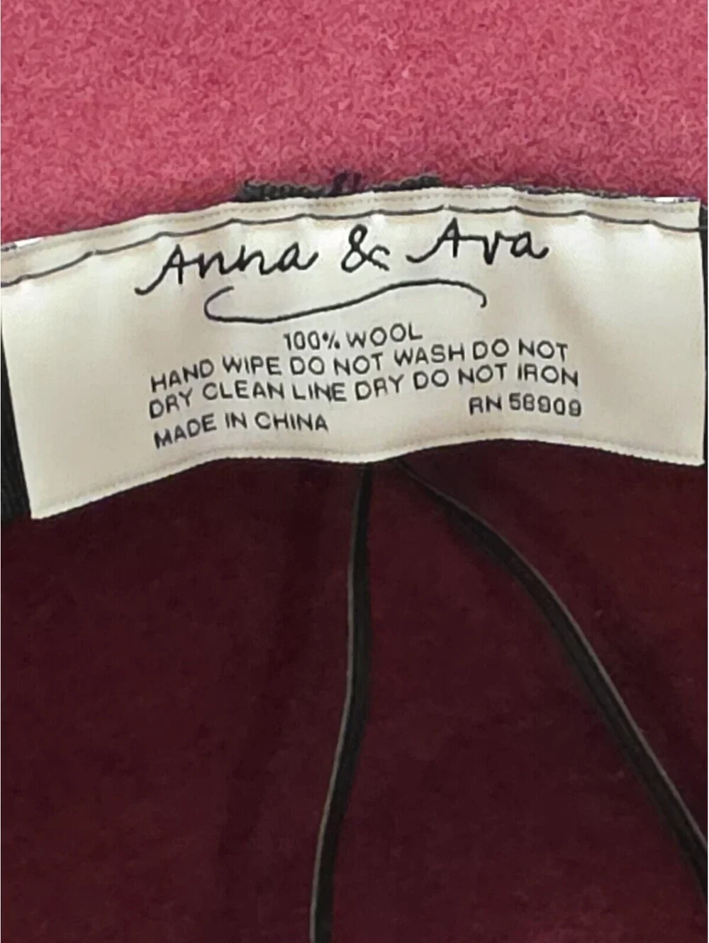 Anna and Ava 100% wool felt fedora Burgundy Hat With Leather Band